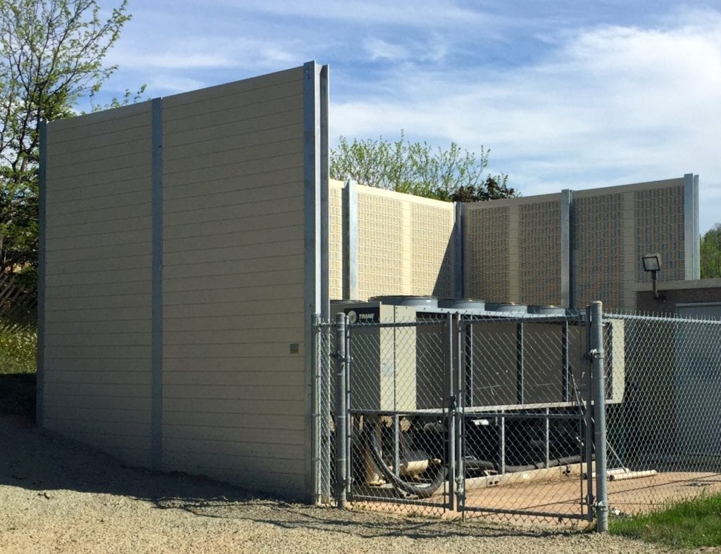 Sound-wall-equipment-enclosure for-ice-rink