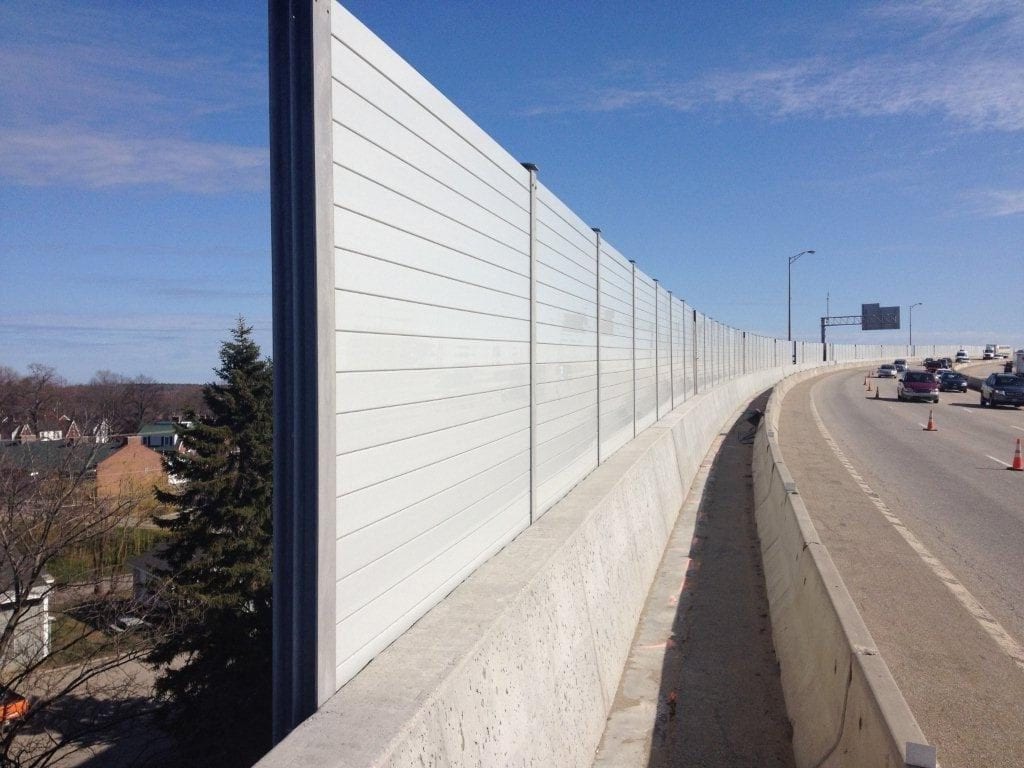 Highway-bridge-mounted-sound-barrier-wall