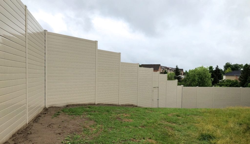 Upper interior view of railway sound barrier wall around condo development