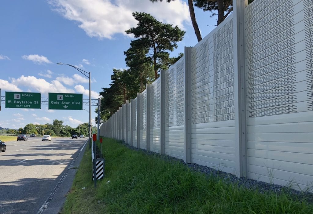 Closer view of MassDOT highway sound barrier wall replacement