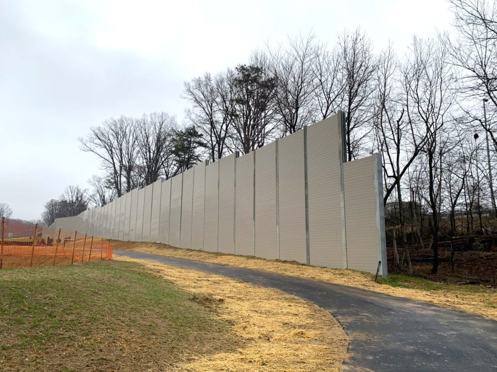 End interior view of residential noise barrier wall