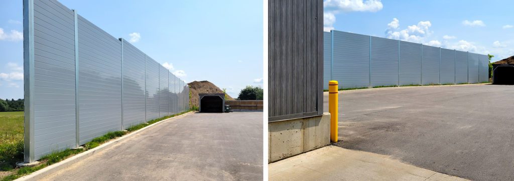Wide views of sound barrier wall for Foodland loading area