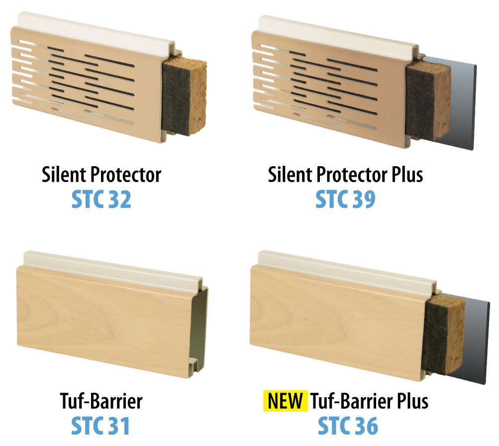 Cut-away views of four types of AIL Sound Wall panels