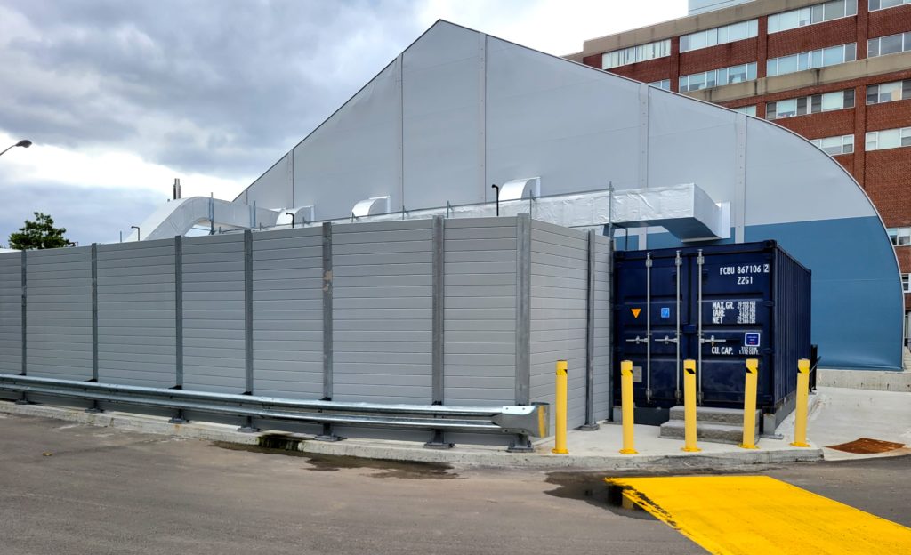 Other-end view of sound barrier wall equipment enclosure