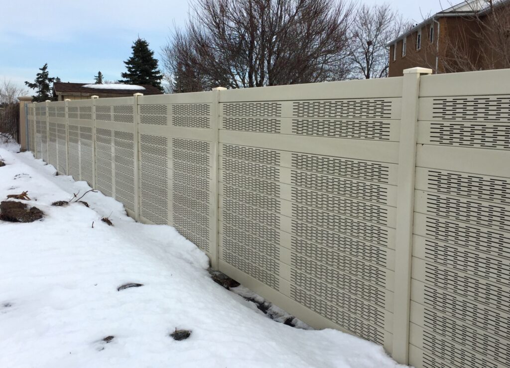 Image of noise barrier wall in winter snow