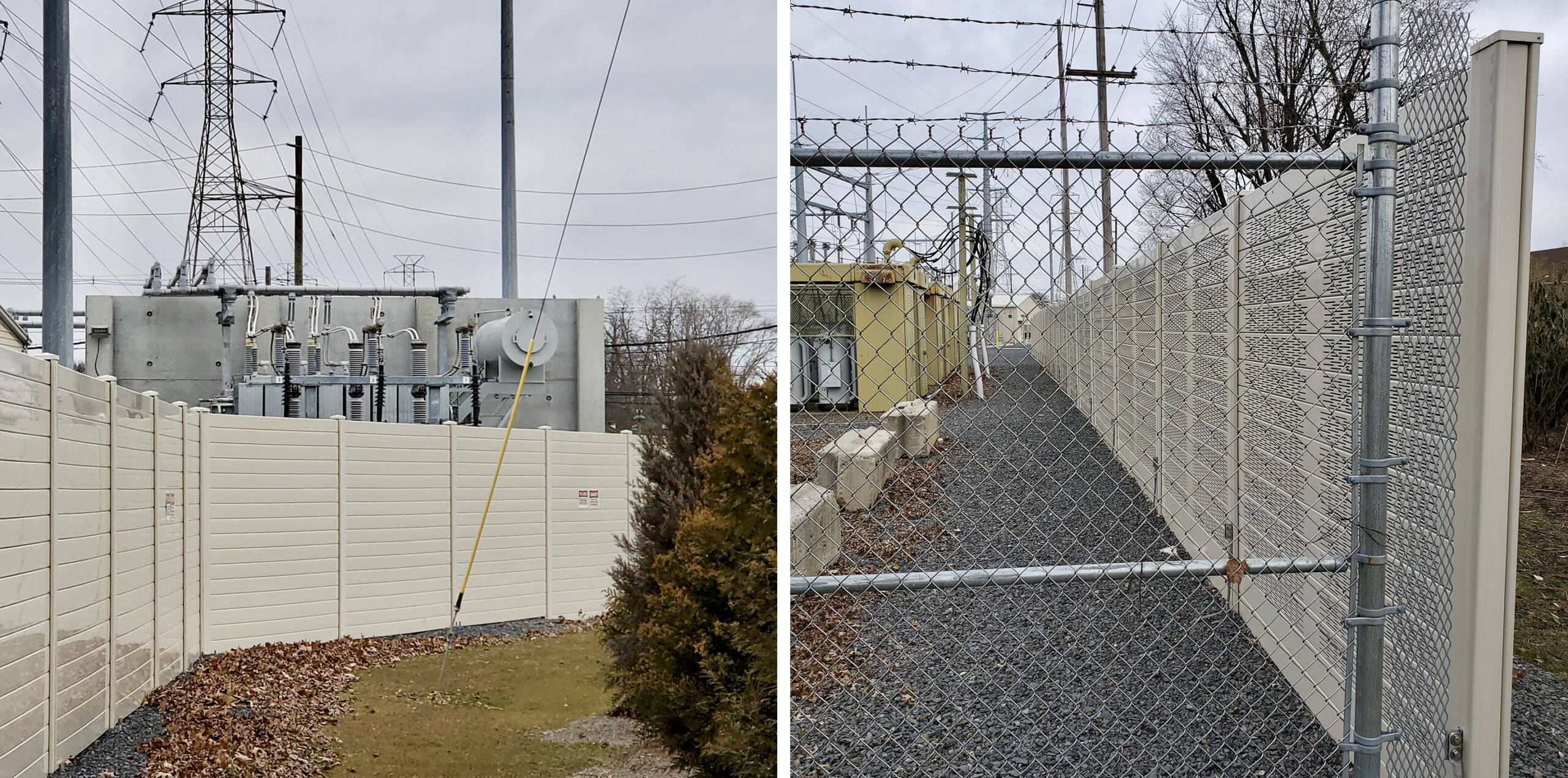 Detail views of electrical switching station noise barrier wall