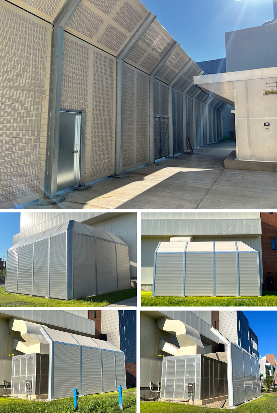  Multiple views of angle-top noise barrier wall equipment enclosure