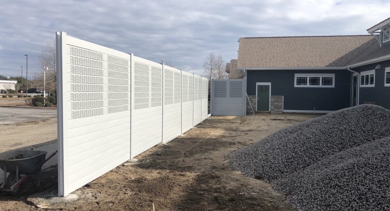 Construction view of sound wall at dog daycare