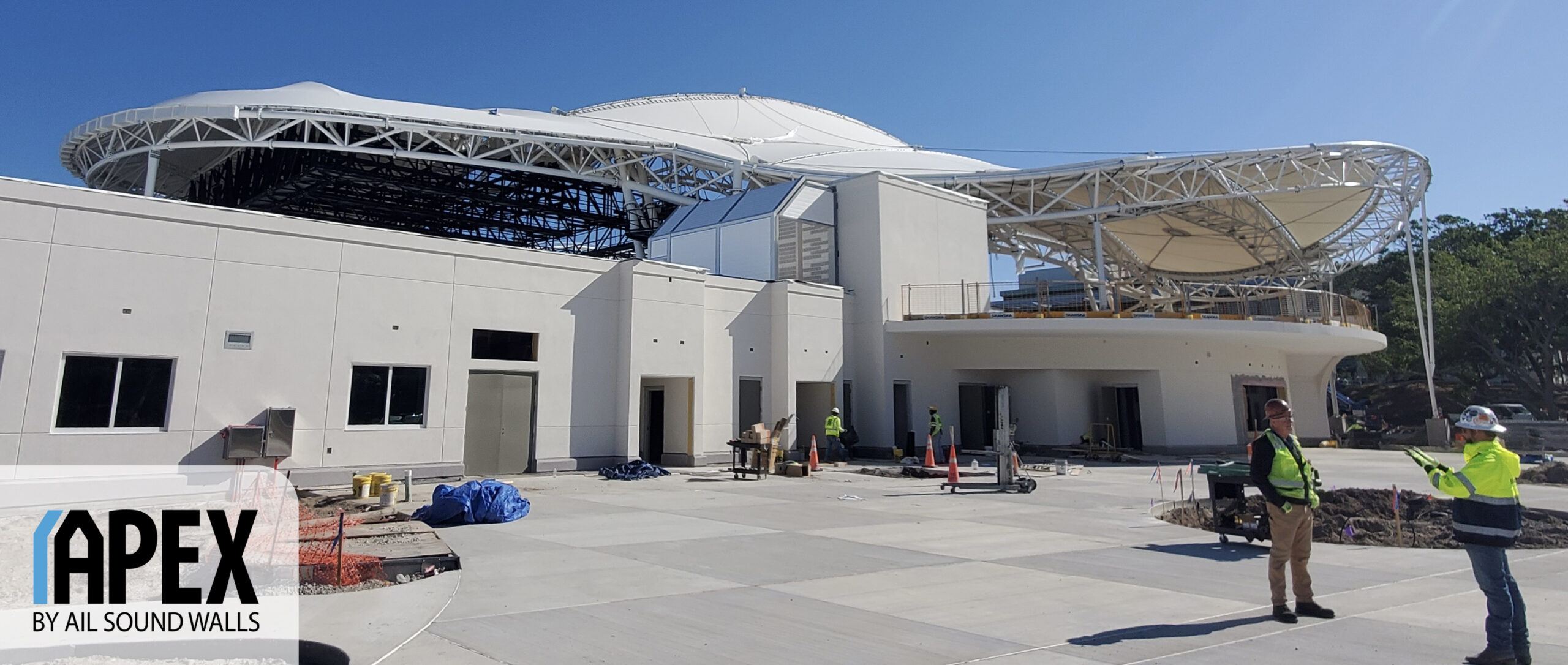 Wide view of amphitheater with rooftop equipment enclosure