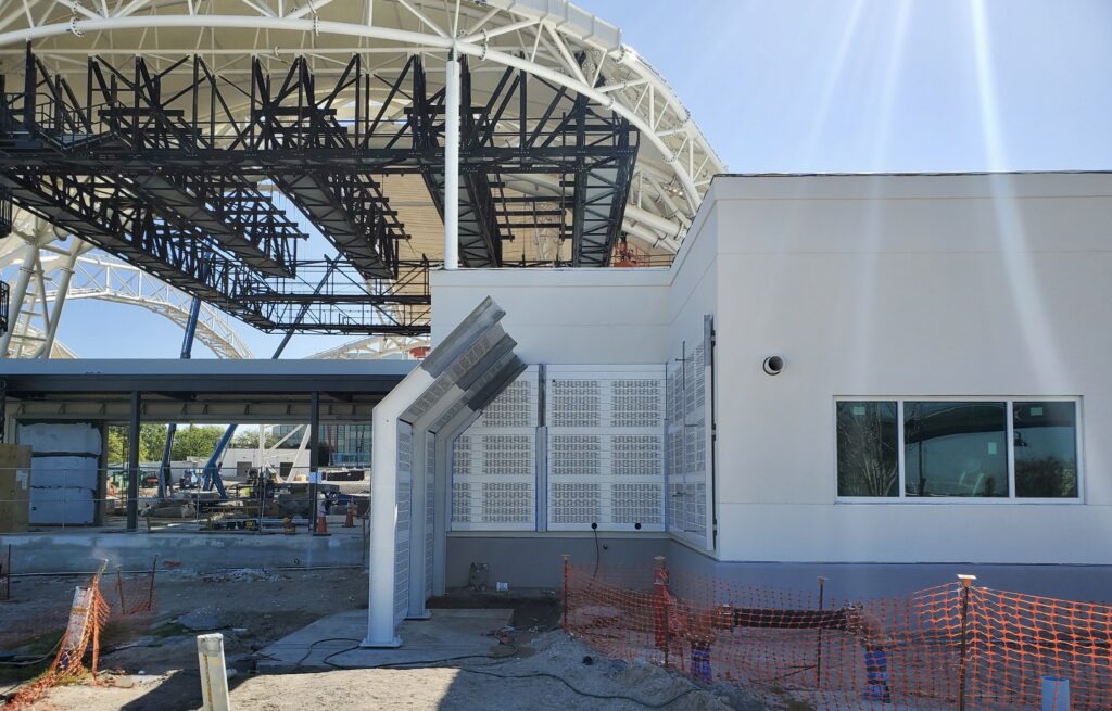 Wide construction view of rooftop equipment enclosure