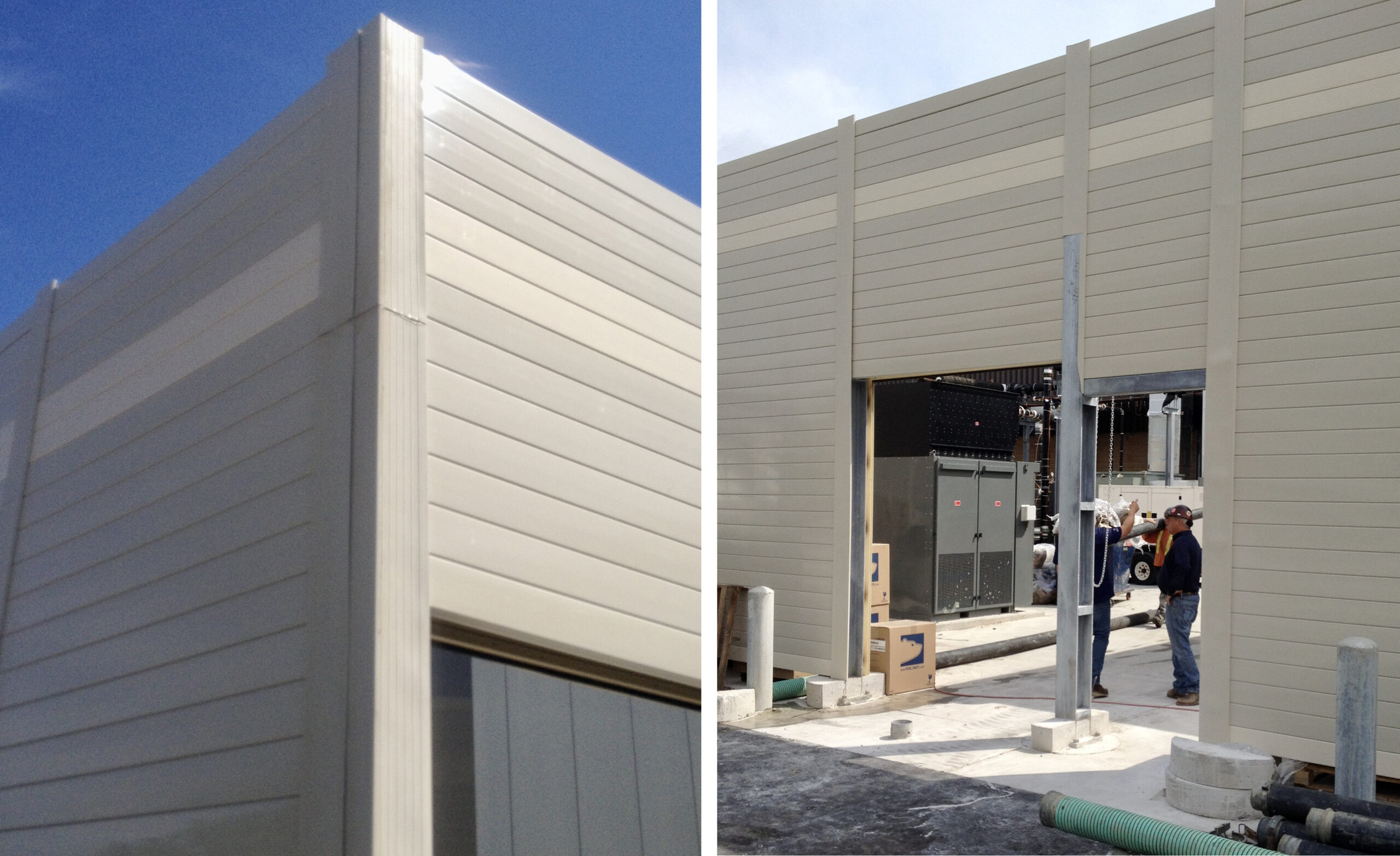 Detail views of data center sound barrier wall