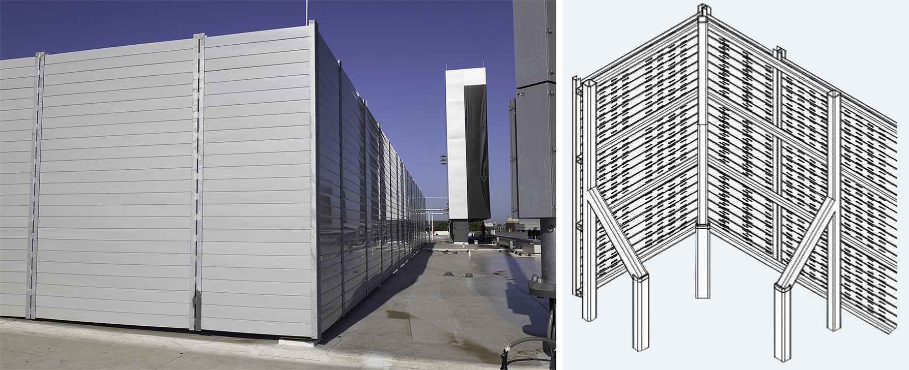Detail views of sound barrier wall equipment enclosure