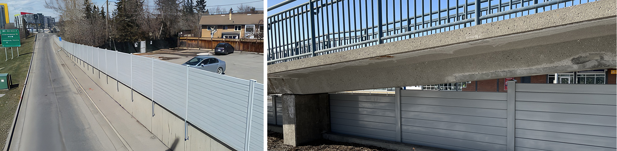 Detail views of sound barrier wall on Crowchild Trail