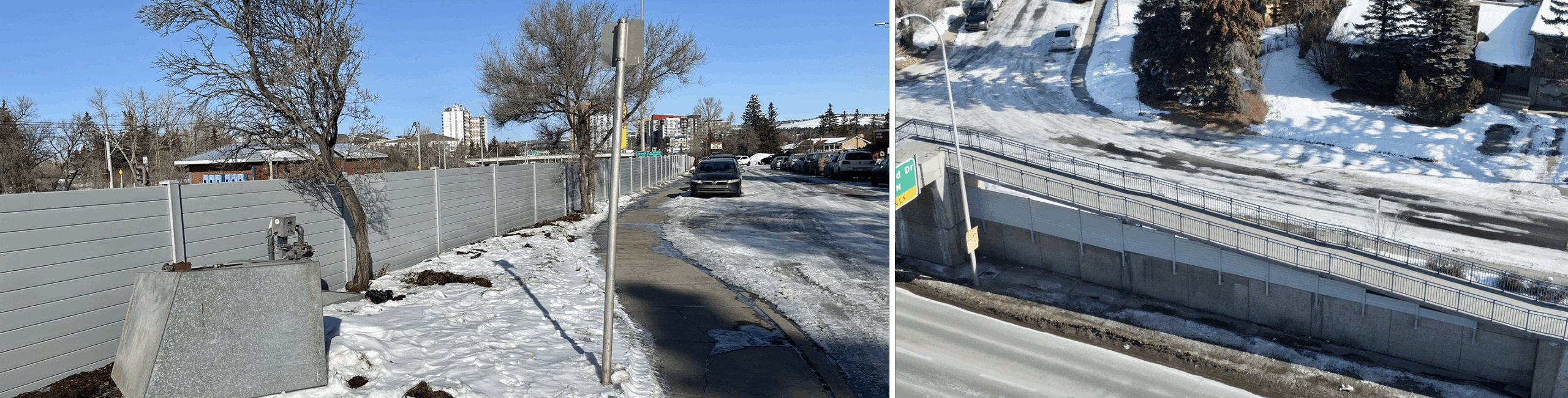 Detail views of sound barrier wall on Crowchild Trail