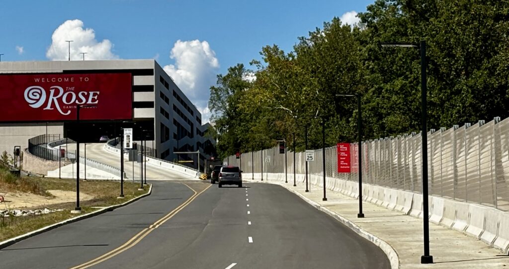 Wide view of sound barrier wall for casino