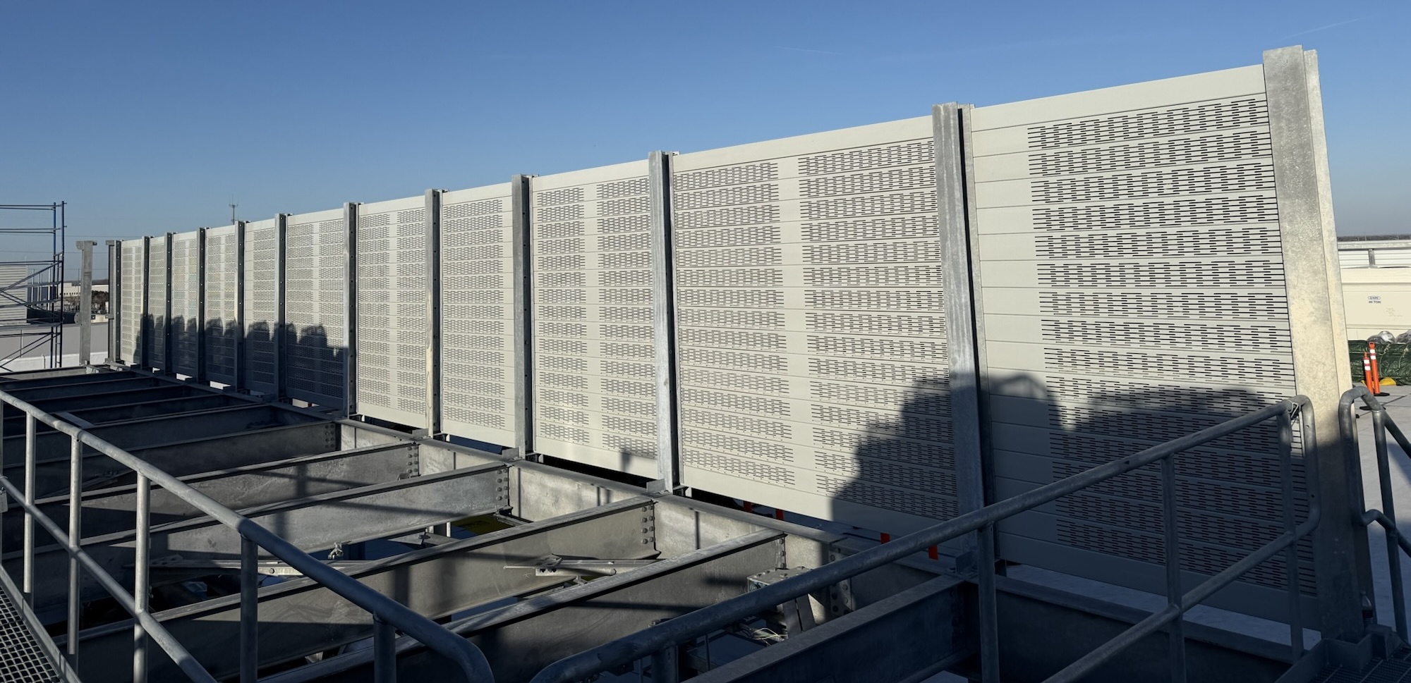 Wide-interior view of sound wall equipment surround for data center