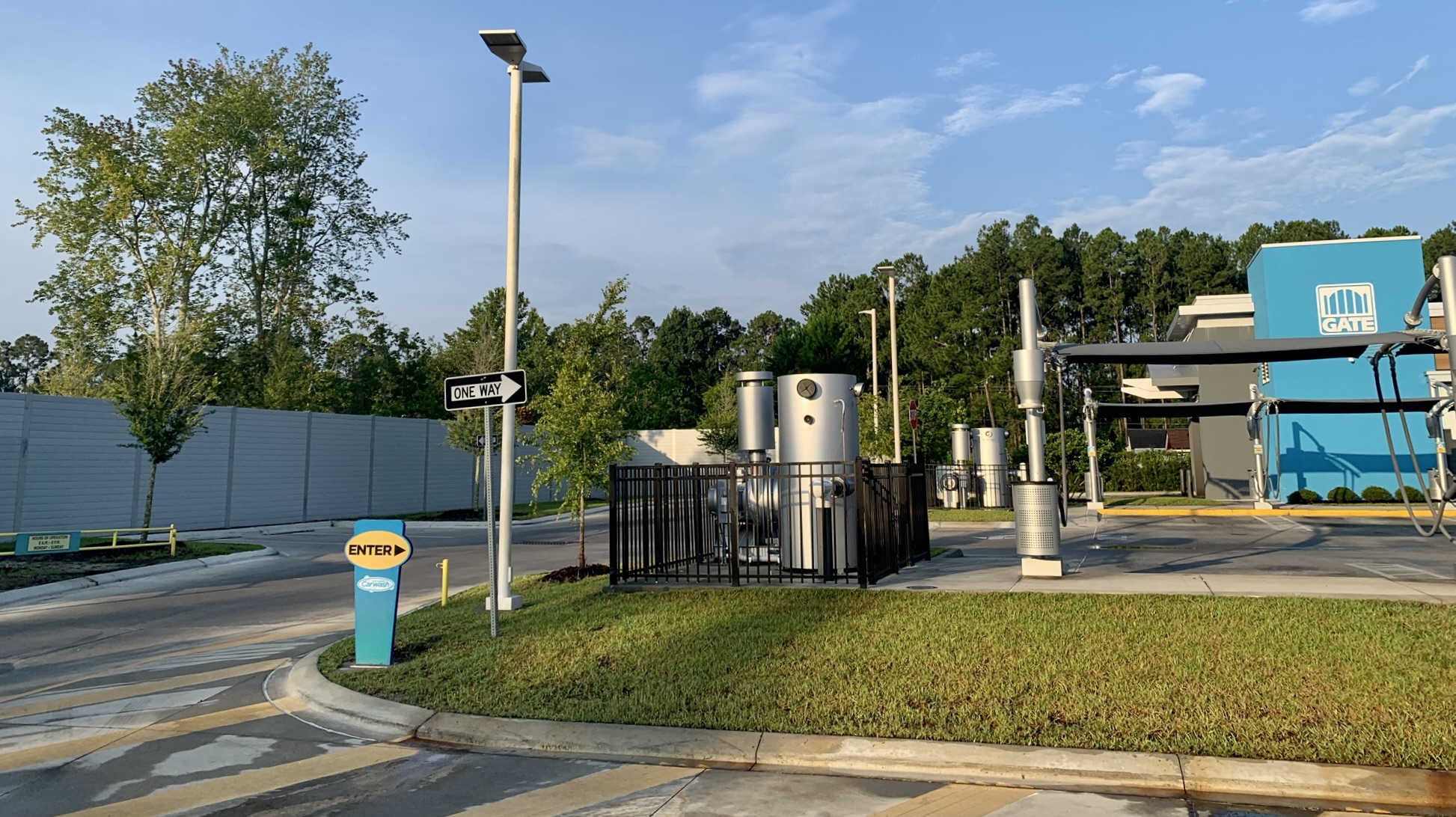 View of noise barrier wall for Gate Carwash